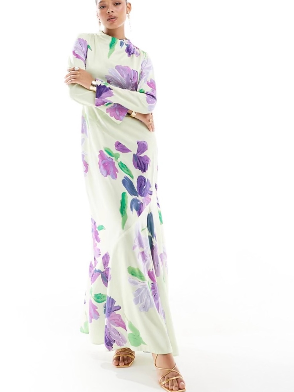 ASOS Mint Maxi Dress with Purple Floral Print